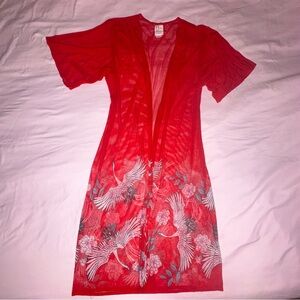 Long Elegant Red Sheer Kimono Robe